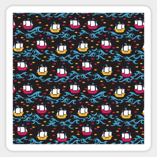 Colorful Sailing Marine Ship Adventure Pattern Sticker